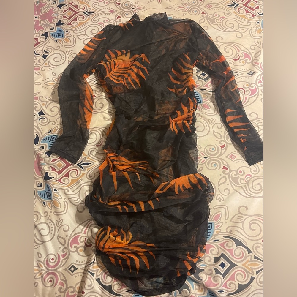 Black & Orange see- through dress set. Size XL